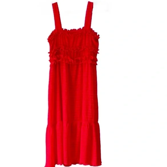 Gianni Bini Red Ruffle Snyder Fit & Flare Midi Ruffle Chiffon Dress NWOT Size S - Picture 2 of 9